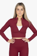 Essential Quarter-Zip Cropped Sweater - Wine