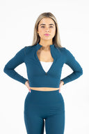 Essential Quarter-Zip Cropped Sweater - Adriatic